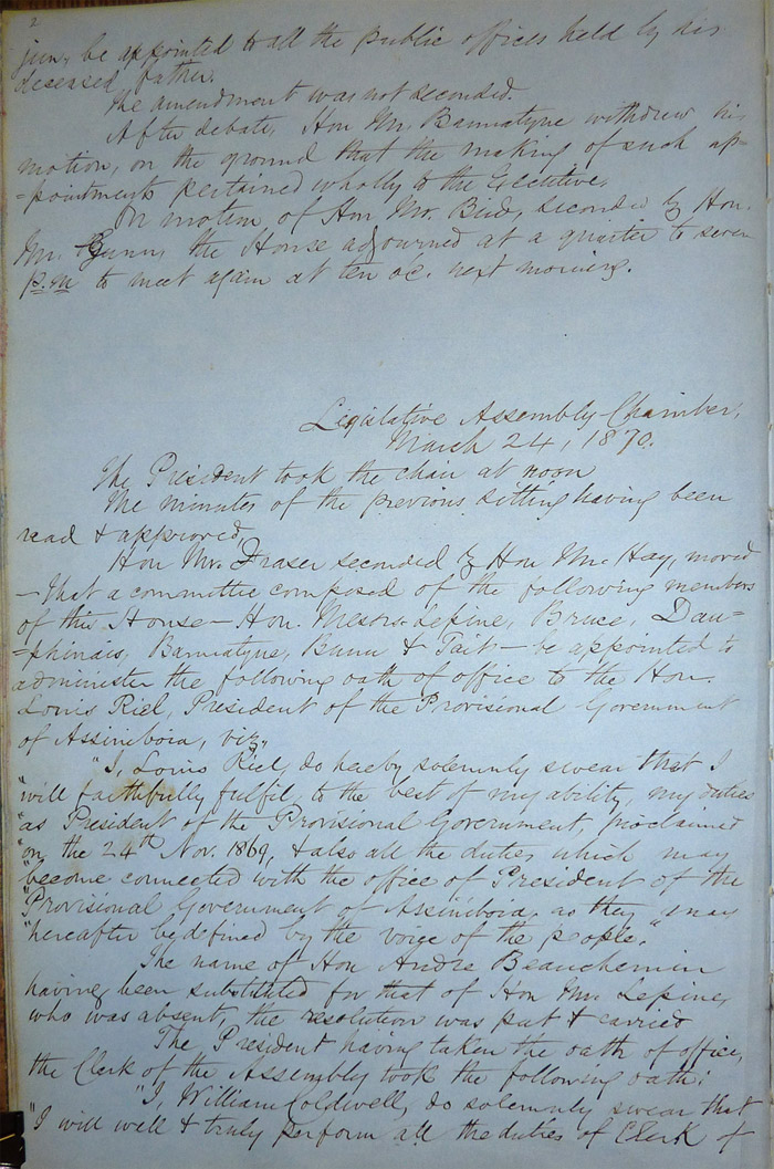 Journal de la session de l’Assemblée législative d’Assiniboia, page 2