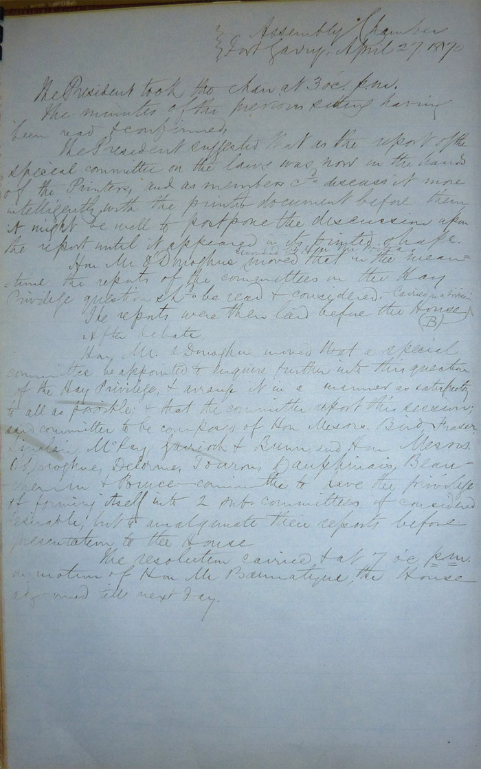 Journal de la session de l’Assemblée législative d’Assiniboia, page 19