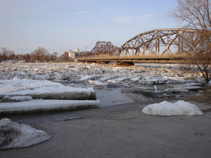 Ice jam at Louise Bridge, April 11 2009