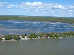 Aerial view of flooding at Lundar Beach, photo taken June 1 2011