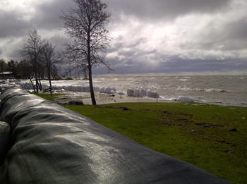 Super sandbags and Geotubes installed at Laurentia Beach October 2014