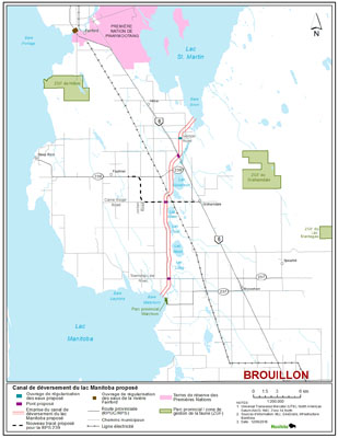 Carte montrant l'emplacement du canal de déversement du lac Manitoba