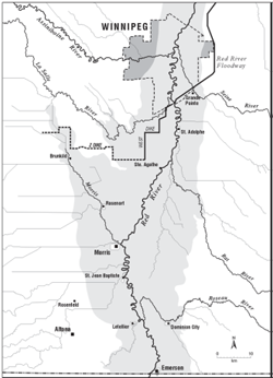 Map Showing Generalized extent of 1826 flood in Manitoba (WF Rannie)